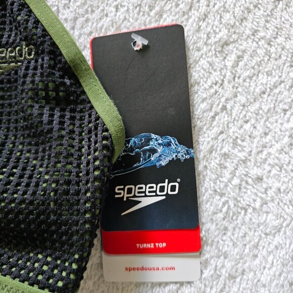 NWT SPEEDO Bikini Turnz Swim Top Swimsuit BLACK MESH CYPRESS GREEN size L Beach - Picture 4 of 7